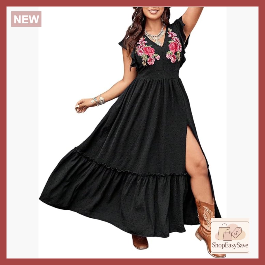 Floral Boho Maxi Dress Ruffle Cap Sleeve Plus Size Summer Vacation Sundress